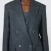 Chaqueta Olimpia de lino con diseño en espiga, gris medio