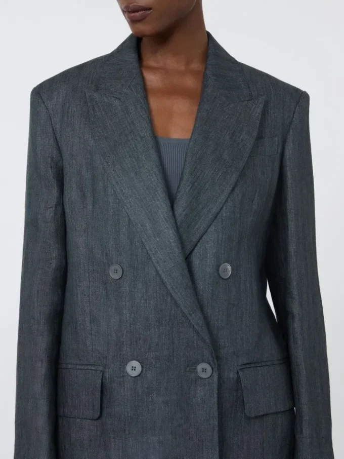 Chaqueta Olimpia de lino con diseño en espiga, gris medio