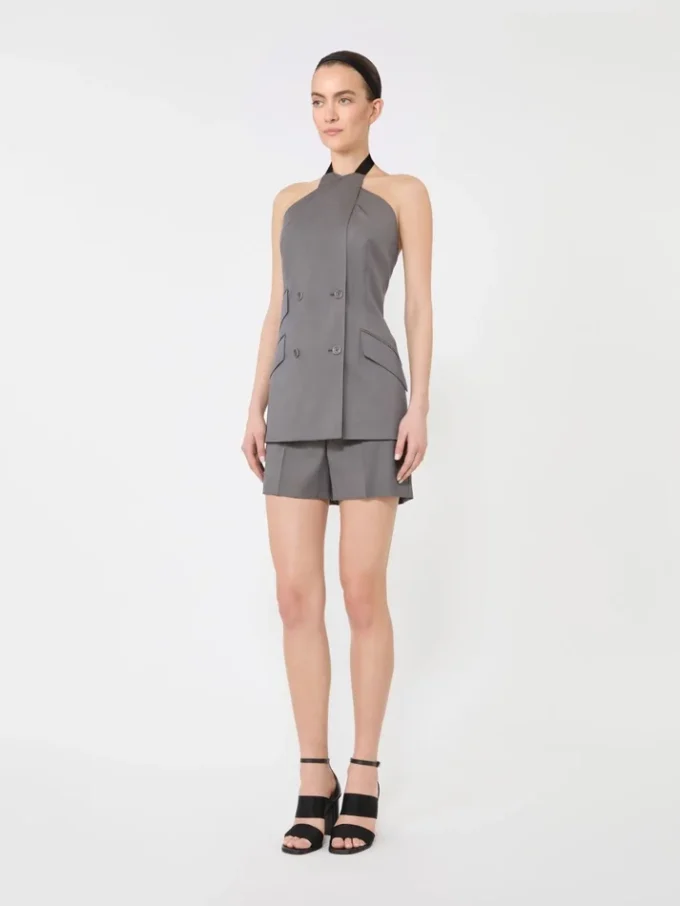 Chaqueta sin mangas de gabardina de lana, gris medio Chaqueta sin mangas de gabardina de lana, gris medio