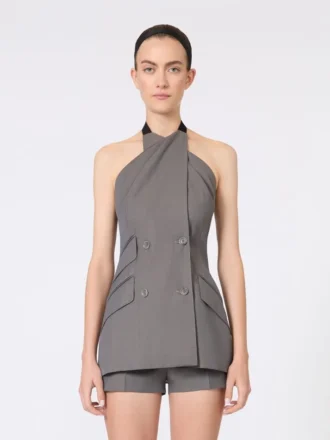 Chaqueta sin mangas de gabardina de lana, gris medio Chaqueta sin mangas de gabardina de lana, gris medio