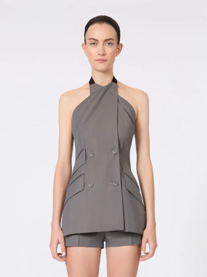 Chaqueta sin mangas de gabardina de lana, gris medio Chaqueta sin mangas de gabardina de lana, gris medio
