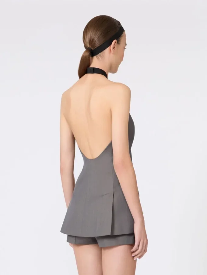Chaqueta sin mangas de gabardina de lana, gris medio Chaqueta sin mangas de gabardina de lana, gris medio