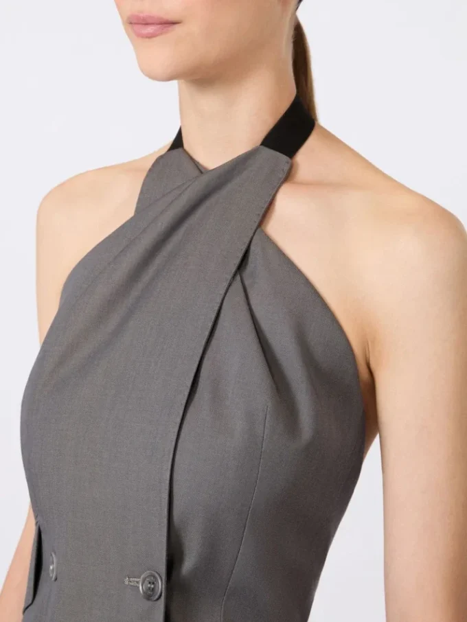 Chaqueta sin mangas de gabardina de lana, gris medio Chaqueta sin mangas de gabardina de lana, gris medio