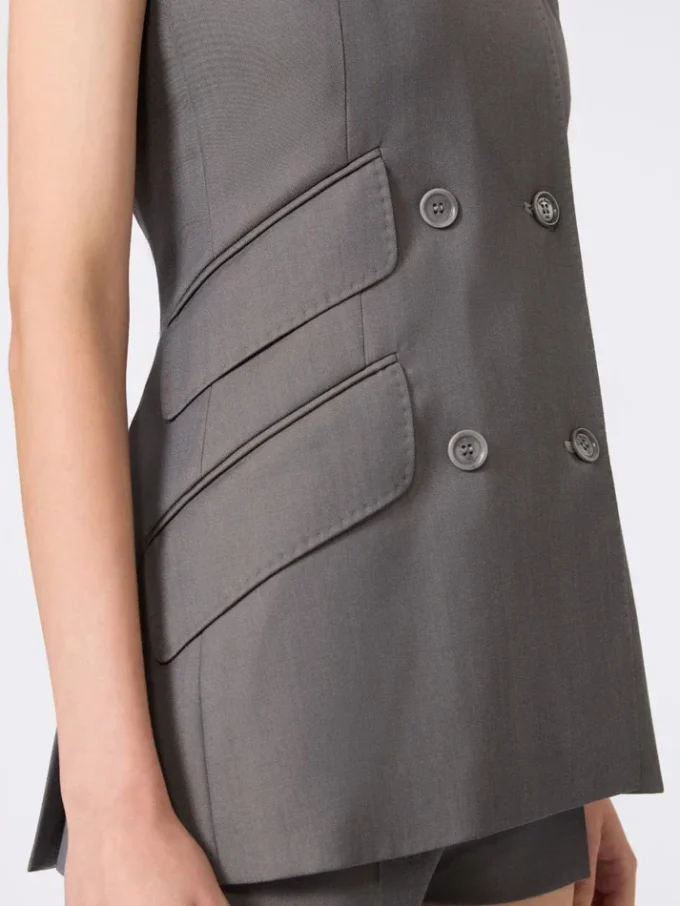 Chaqueta sin mangas de gabardina de lana, gris medio Chaqueta sin mangas de gabardina de lana, gris medio