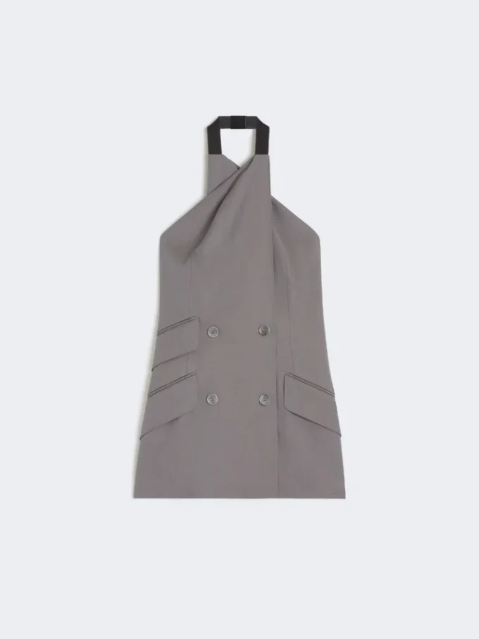 Chaqueta sin mangas de gabardina de lana, gris medio Chaqueta sin mangas de gabardina de lana, gris medio