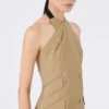 Chaqueta sin mangas de popelín de lana y seda, color camel
