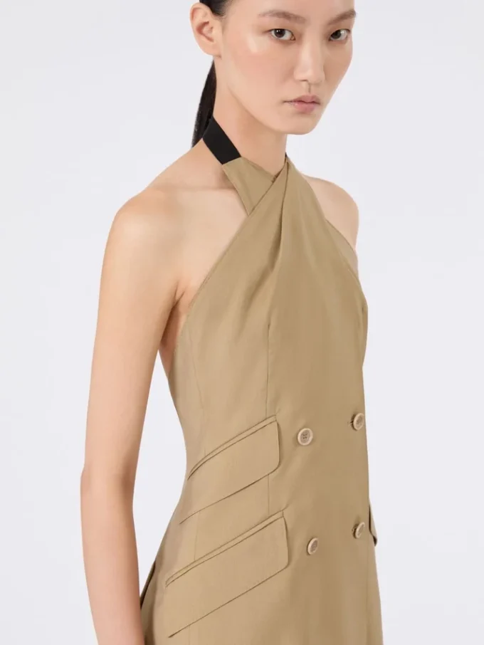 Chaqueta sin mangas de popelín de lana y seda, color camel