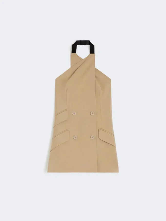 Chaqueta sin mangas de popelín de lana y seda, color camel