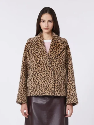 Chaqueta tipo chaquetón de mezcla de lana estampada, color camel