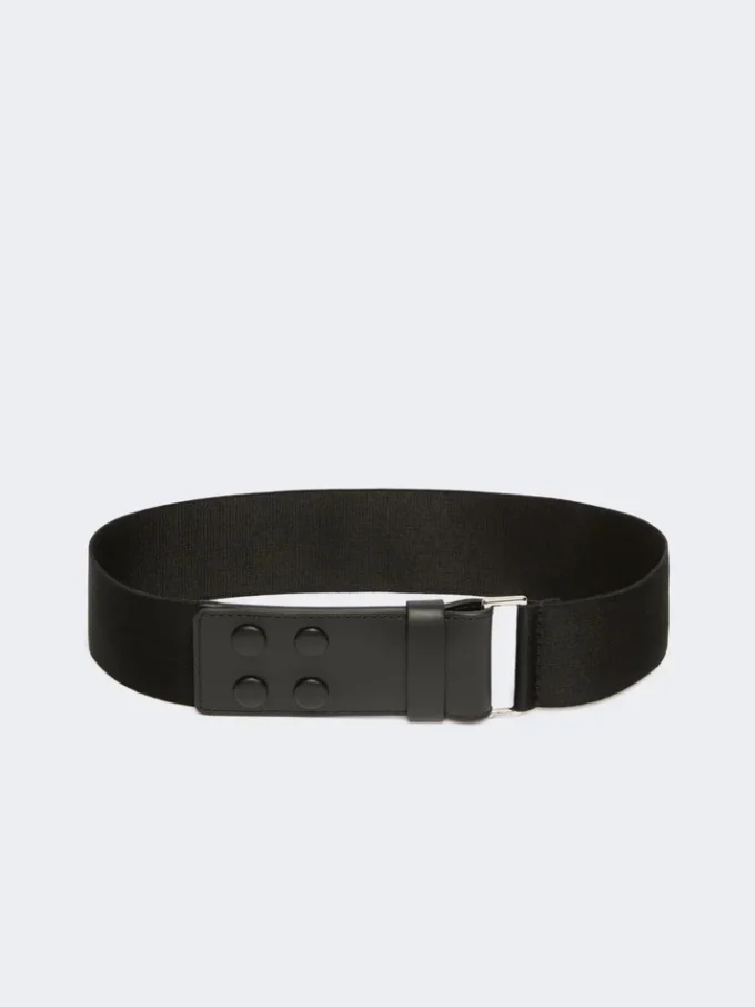 Cinturón ancho de tela elástica y piel, negro Cinturón ancho de tela elástica y piel, negro