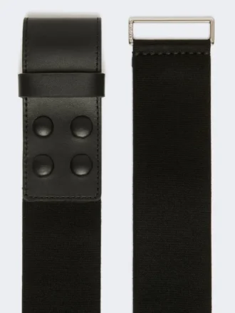 Cinturón ancho de tela elástica y piel, negro