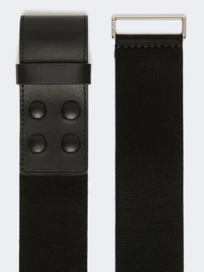 Cinturón ancho de tela elástica y piel, negro Cinturón ancho de tela elástica y piel, negro