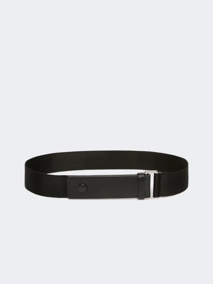 Cinturón de cinta elástica y piel, negro