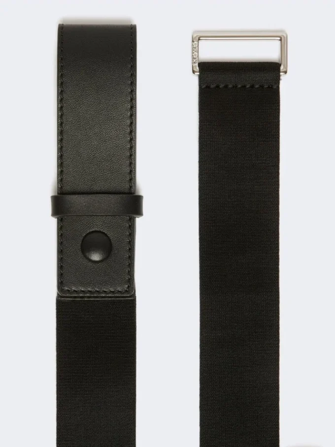 Cinturón de cinta elástica y piel, negro