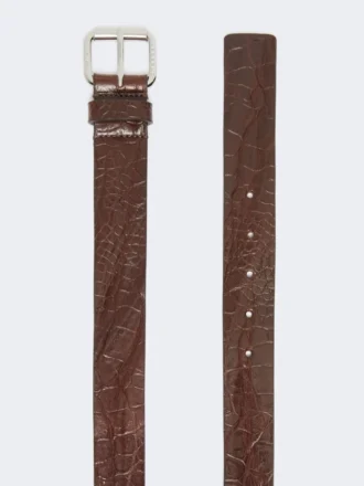 Cinturón de piel con estampado de cocodrilo, marrón