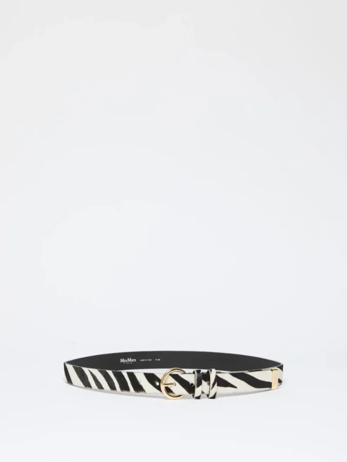 Cinturón de piel con estampado efecto pelo de potro, blanco Cinturón de piel con estampado efecto pelo de potro, blanco