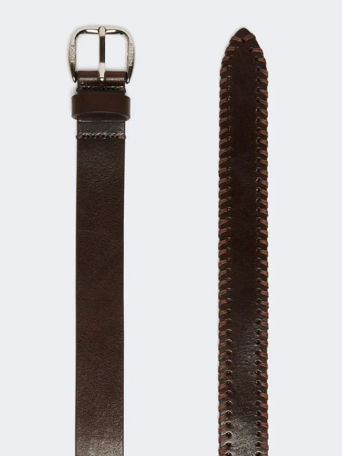 Cinturón de piel con punta, marrón oscuro