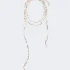 Collar de varias vueltas de metal y cristal, blanco óptico Collar de varias vueltas de metal y cristal, blanco óptico