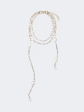 Collar de varias vueltas de metal y cristal, blanco óptico