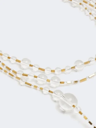 Collar de varias vueltas de metal y cristal, blanco óptico