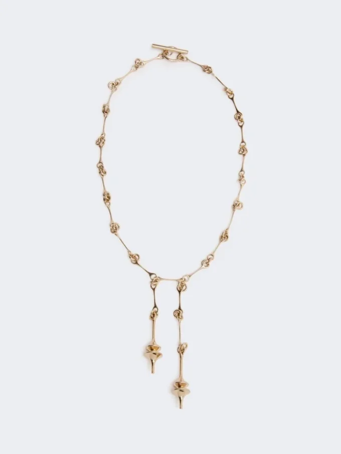 – Collar largo con doble colgante, dorado