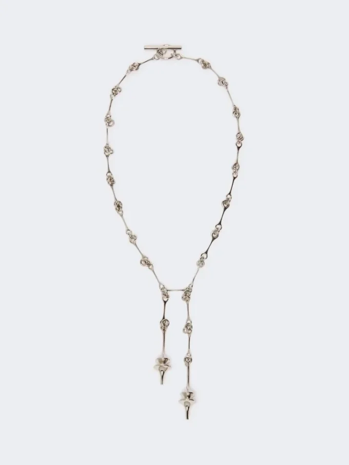 – Collar largo con doble colgante, plateado