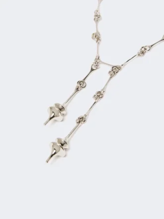 – Collar largo con doble colgante, plateado