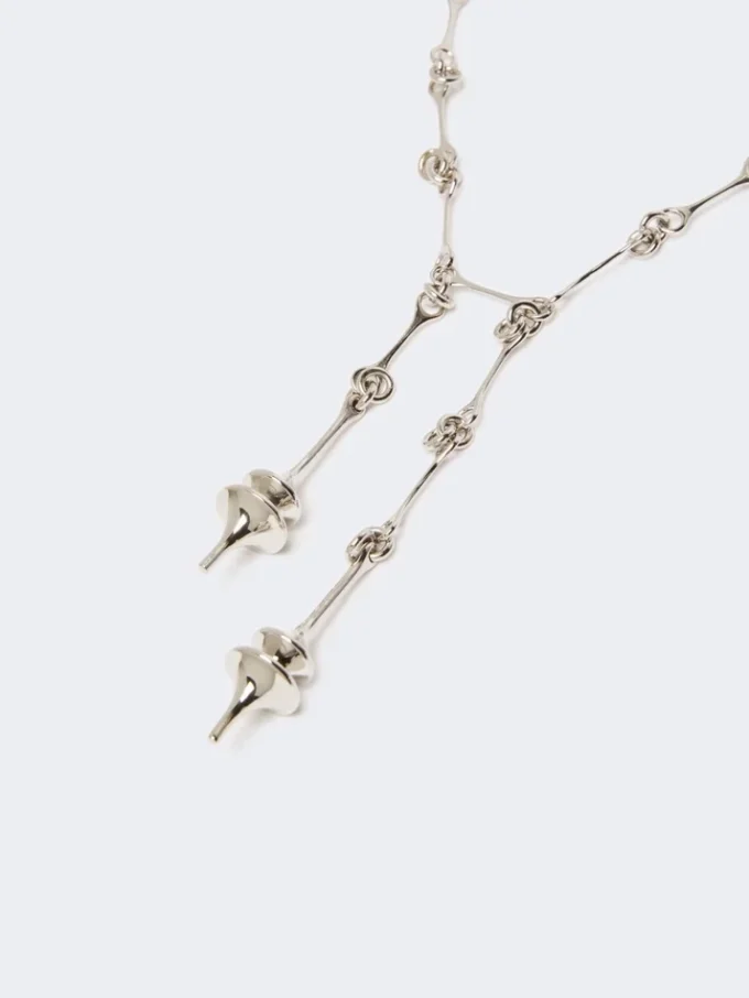 – Collar largo con doble colgante, plateado