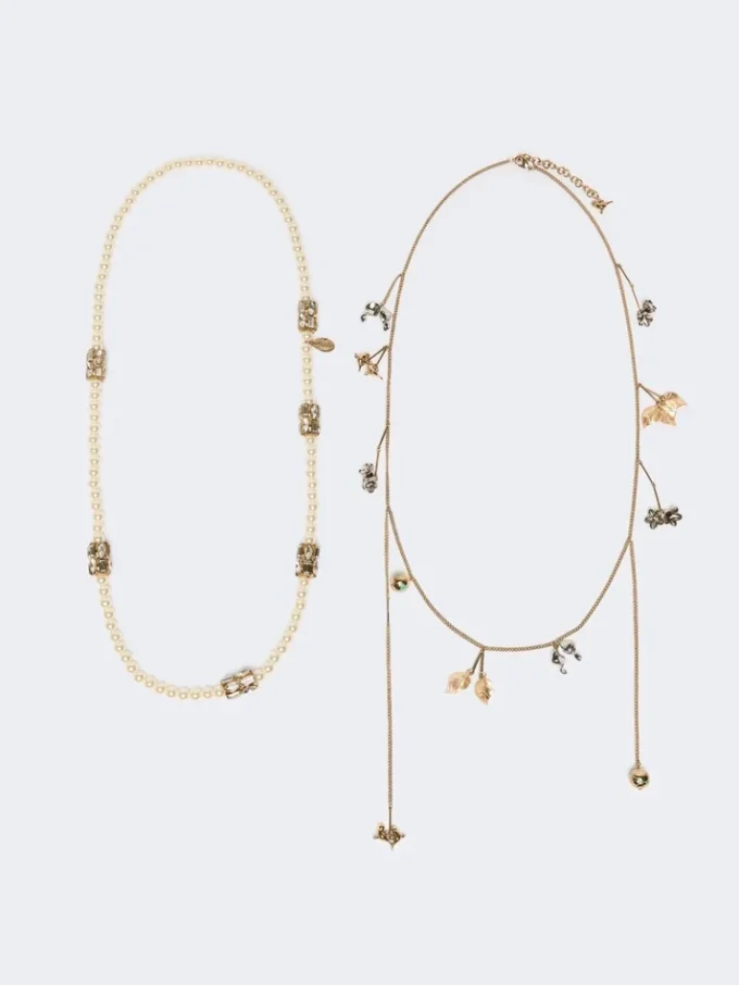 Conjunto de collares de metal y cristal, esmeralda Conjunto de collares de metal y cristal, esmeralda