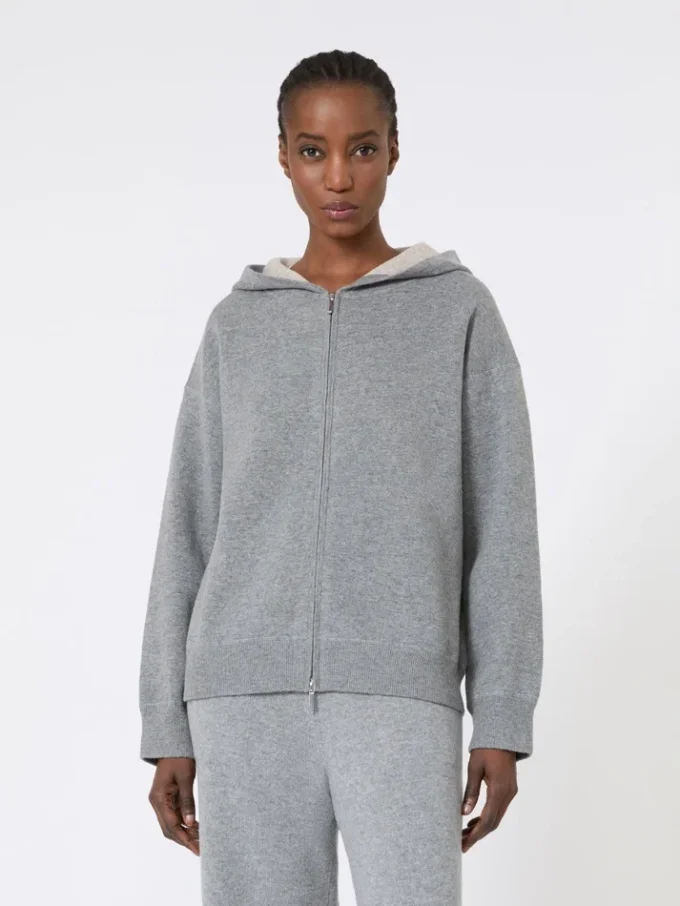 Cárdigan con capucha de lana y cachemira, gris medio Cárdigan con capucha de lana y cachemira, gris medio