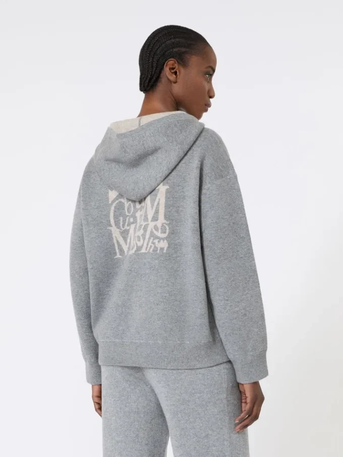 Cárdigan con capucha de lana y cachemira, gris medio Cárdigan con capucha de lana y cachemira, gris medio