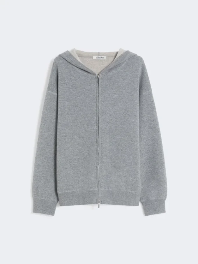 Cárdigan con capucha de lana y cachemira, gris medio Cárdigan con capucha de lana y cachemira, gris medio
