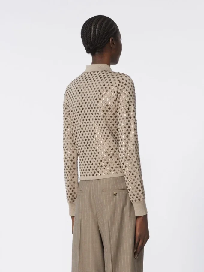 Cárdigan de lana con lentejuelas, marrón Cárdigan de lana con lentejuelas, marrón