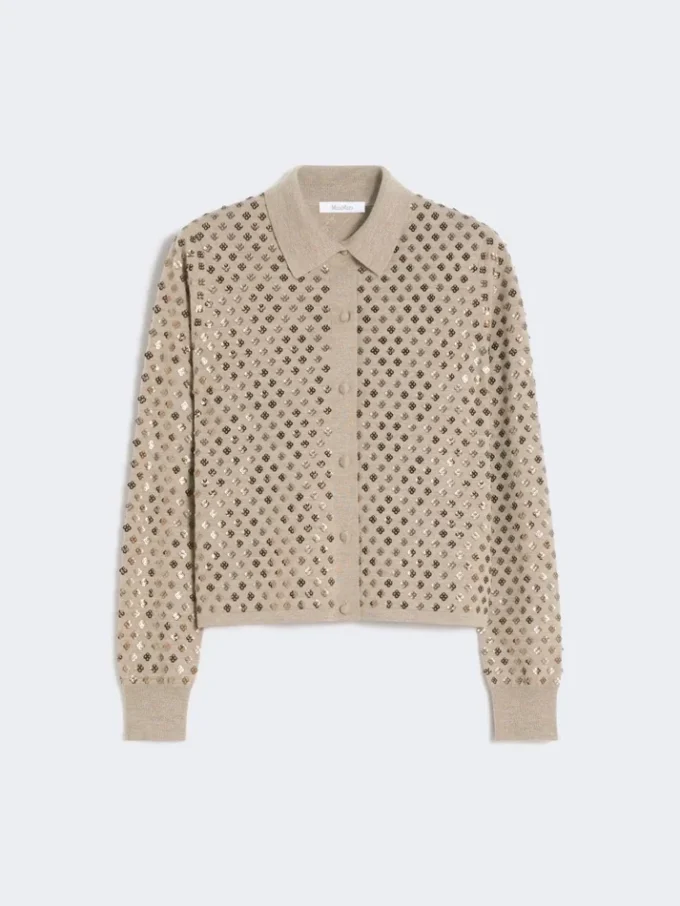 Cárdigan de lana con lentejuelas, marrón Cárdigan de lana con lentejuelas, marrón