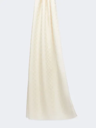 Estola de jacquard de lana, algodón y seda, color marfil