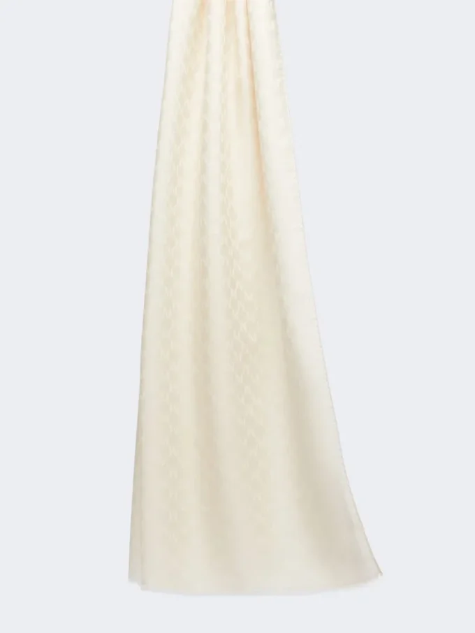 Estola de jacquard de lana, algodón y seda, color marfil Estola de jacquard de lana, algodón y seda, color marfil