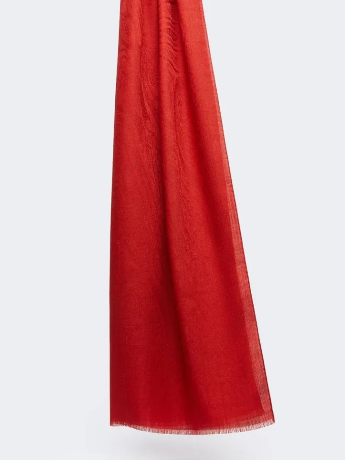 Estola de lana y hilo de seda jacquard, roja Estola de lana y hilo de seda jacquard, roja