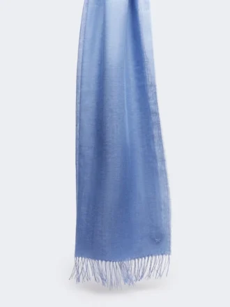 Estola de lino con flecos, azul claro