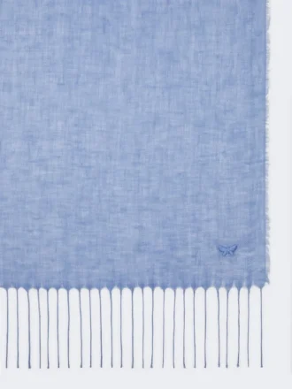 Estola de lino con flecos, azul claro
