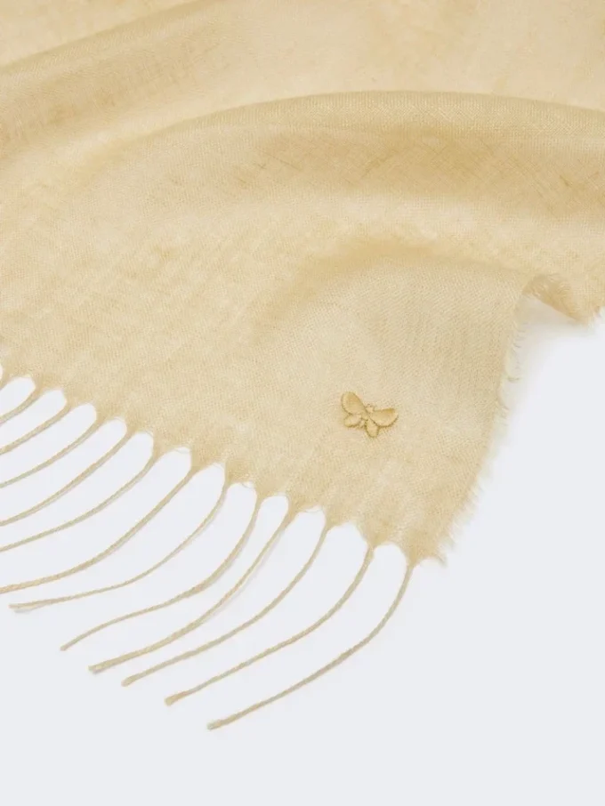 Estola de lino con flecos, color beige