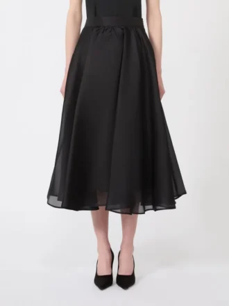 Falda circular de seda, negra
