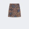 Falda corta de algodón elástico estampada, color tabaco Falda corta de algodón elástico estampada, color tabaco