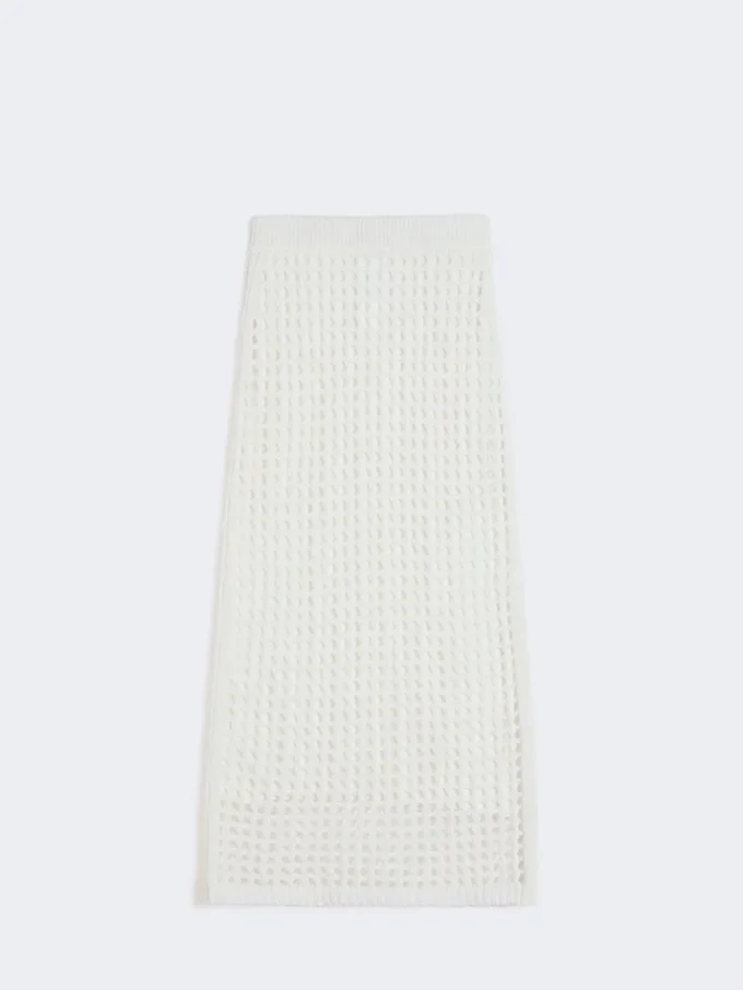 Falda de algodón de malla, blanco óptico Falda de algodón de malla, blanco óptico