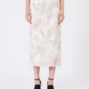Falda lápiz de organza estampada y gabardina, blanca Falda lápiz de organza estampada y gabardina, blanca