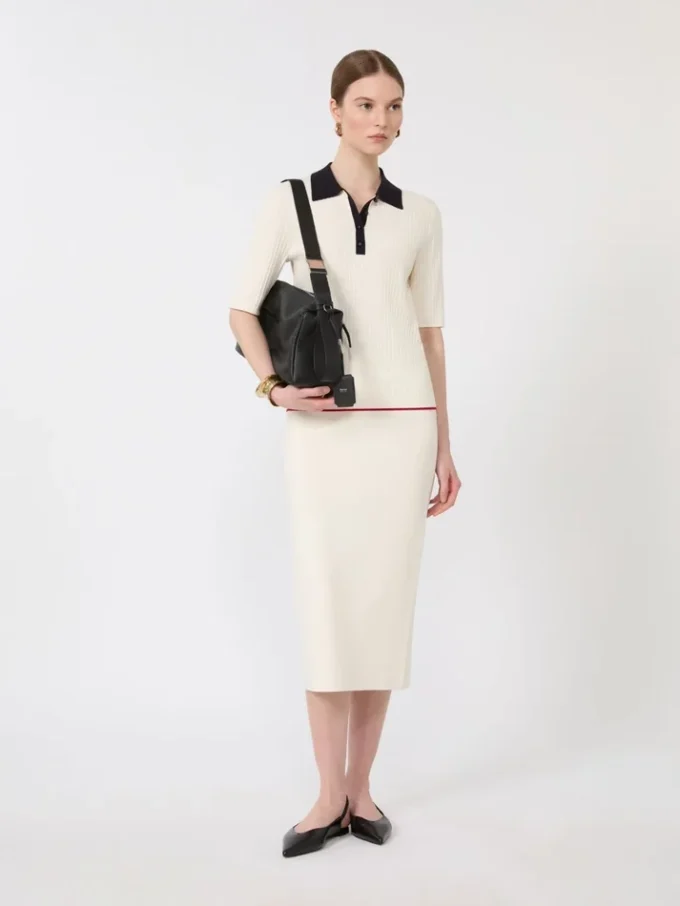 Falda lápiz de viscosa elástica, blanca Falda lápiz de viscosa elástica, blanca