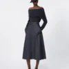 Falda midi de algodón con efecto denim, azul medianoche Falda midi de algodón con efecto denim, azul medianoche