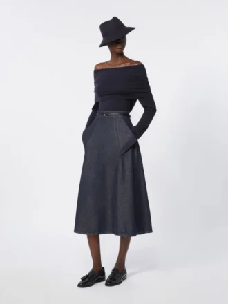 Falda midi de algodón con efecto denim, azul medianoche