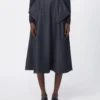 Falda midi de algodón con efecto denim, azul medianoche Falda midi de algodón con efecto denim, azul medianoche