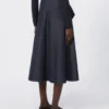 Falda midi de algodón con efecto denim, azul medianoche Falda midi de algodón con efecto denim, azul medianoche
