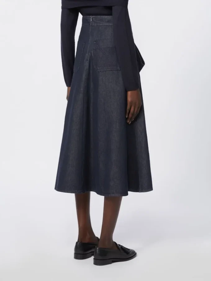 Falda midi de algodón con efecto denim, azul medianoche Falda midi de algodón con efecto denim, azul medianoche